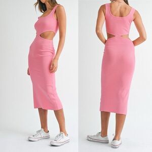 MABLE Pink Knit Cut Out Midi Dress Small